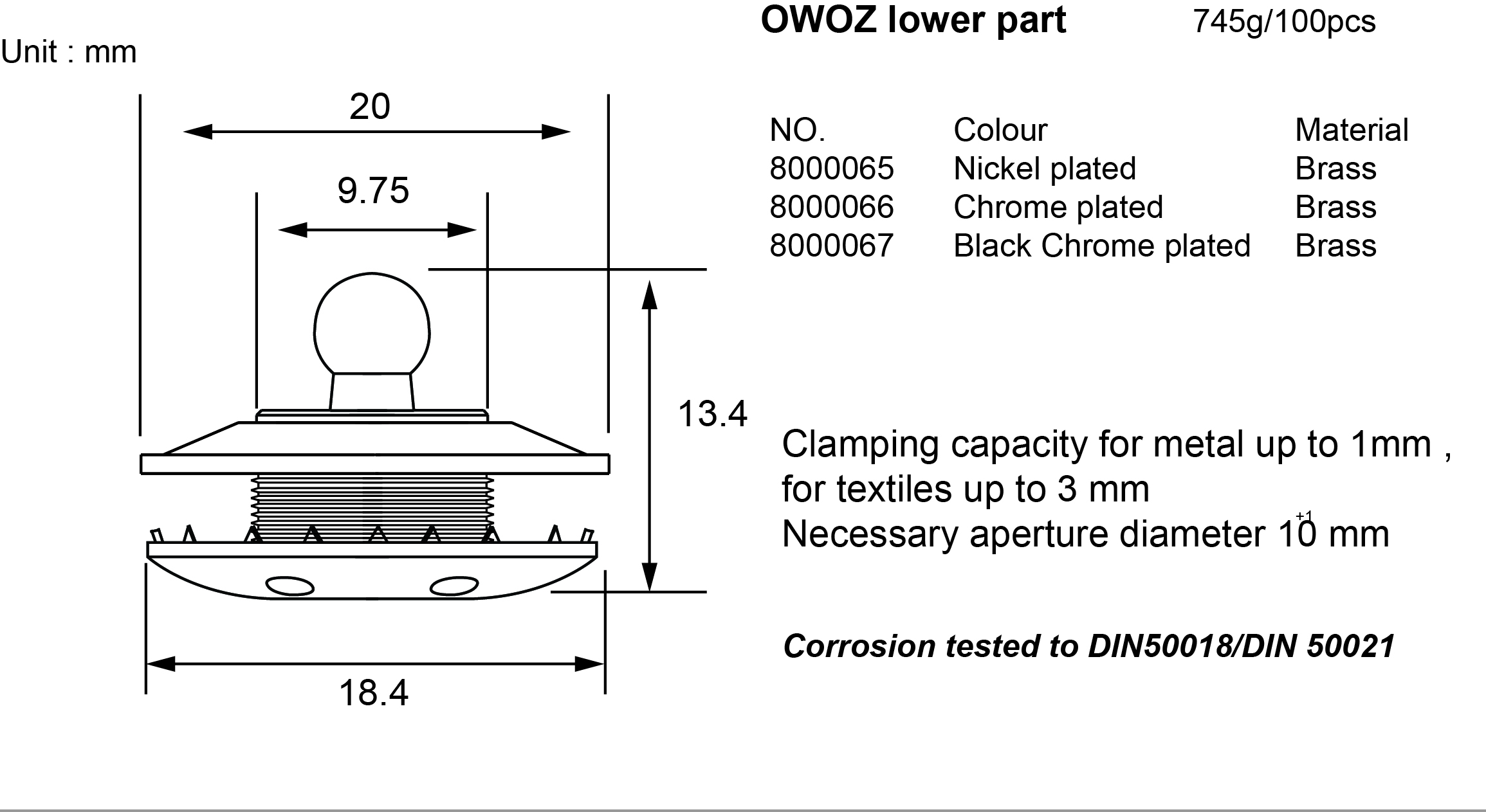 OWOZ-800006X 10mm Size Chart