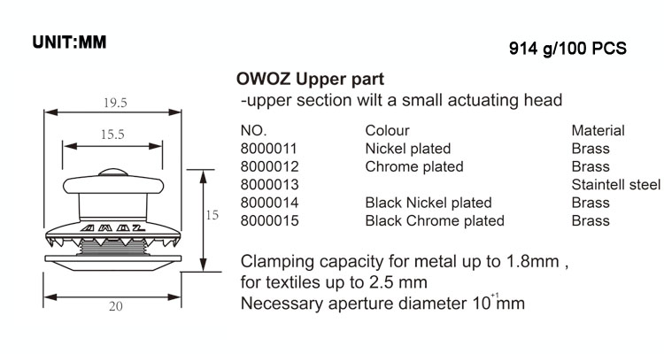 OWOZ-800001X Size Chart