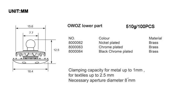 OWOZ-800006X 8mm Size Chart